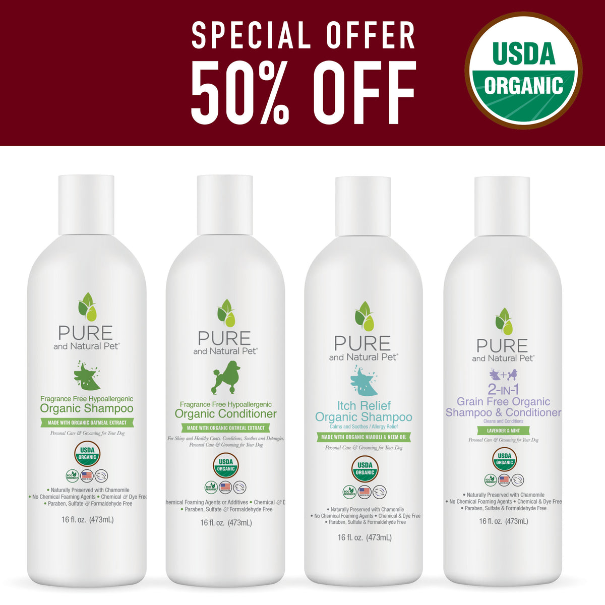 USDA Certified Organic Shampoo and Conditioner Variety Pack Pro Coat